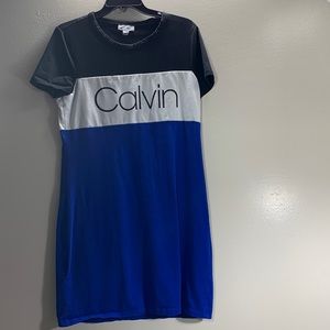 Calvin Klein Women's Black, White& Blue T-Shirt Dress Size M